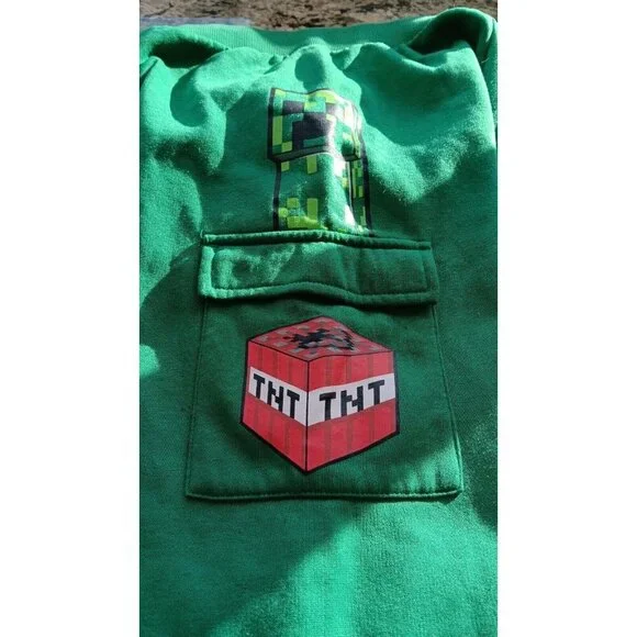 Large 2023 Minecraft Boys Sweatpants Expandable Waist String Tie Green Excellent - Picture 4 of 11